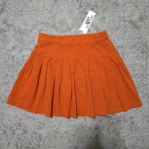 URBAN OUTFITTERS Orange Seersucker Wrap Mini Skirt, Linen Blend, Pleated Back, S - Picture 9 of 15